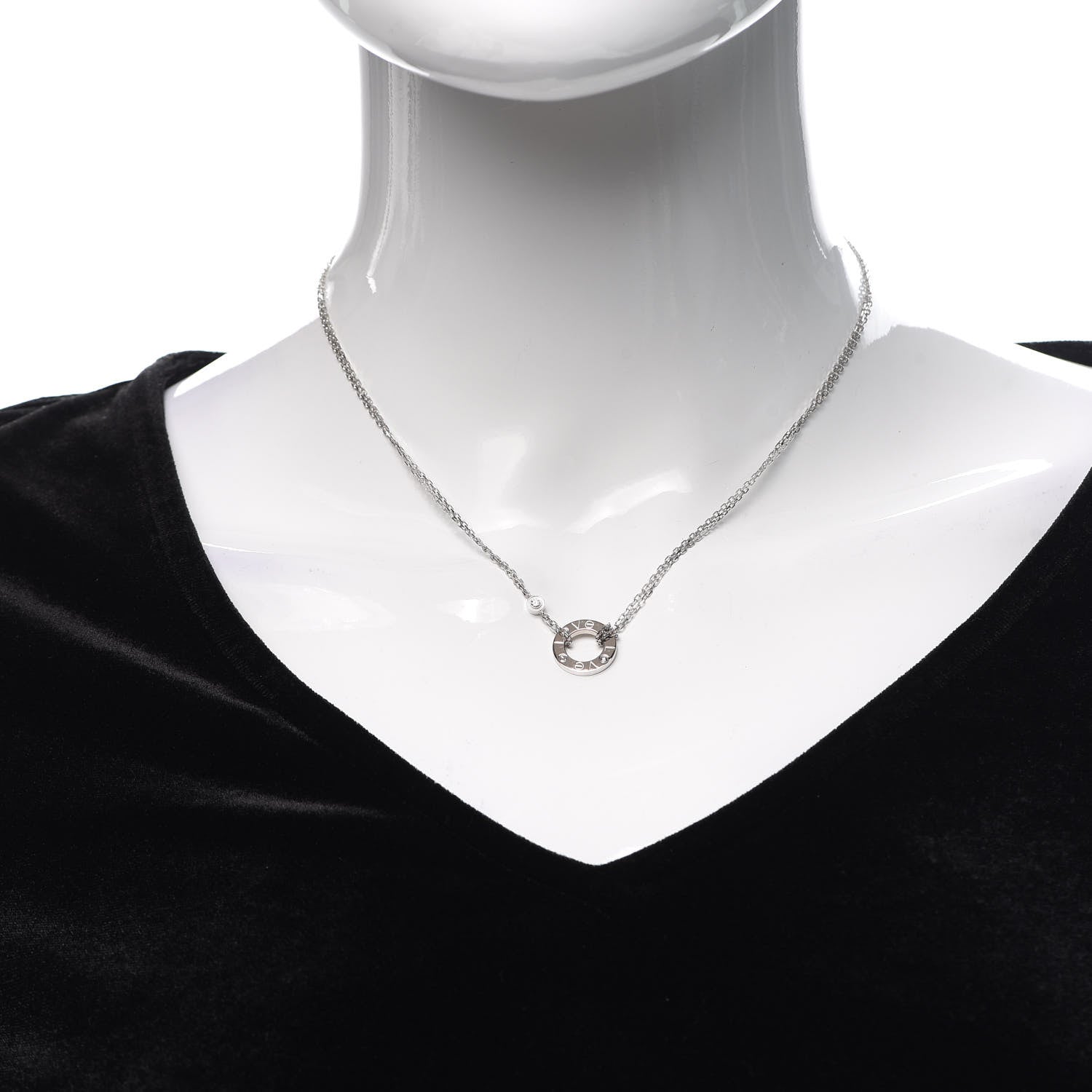 Cartier 18K White Gold 2 Diamond LOVE Necklace 2 of 5