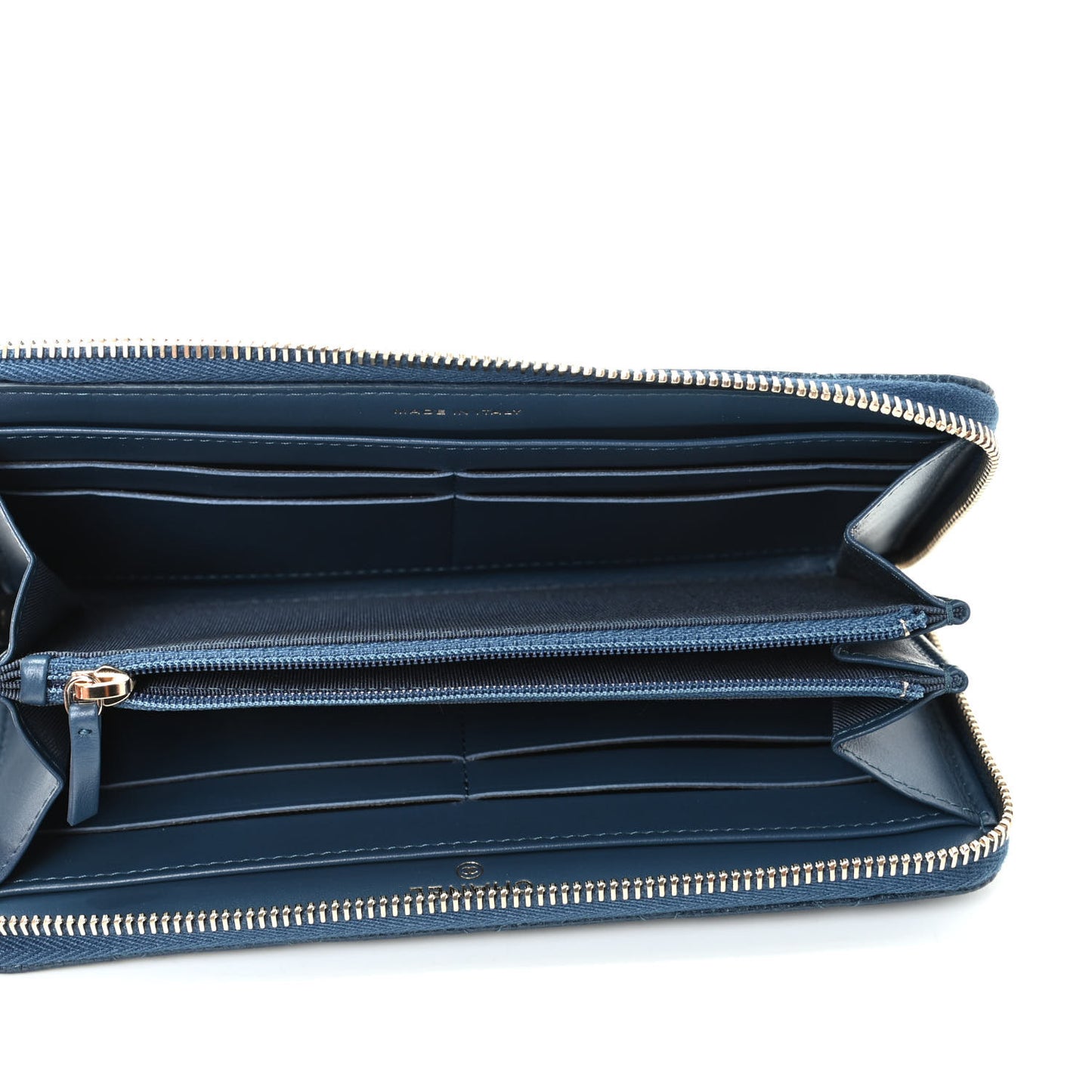 Metallic Caviar Quilted Large Gusset Zip Around Wallet Dark Blue