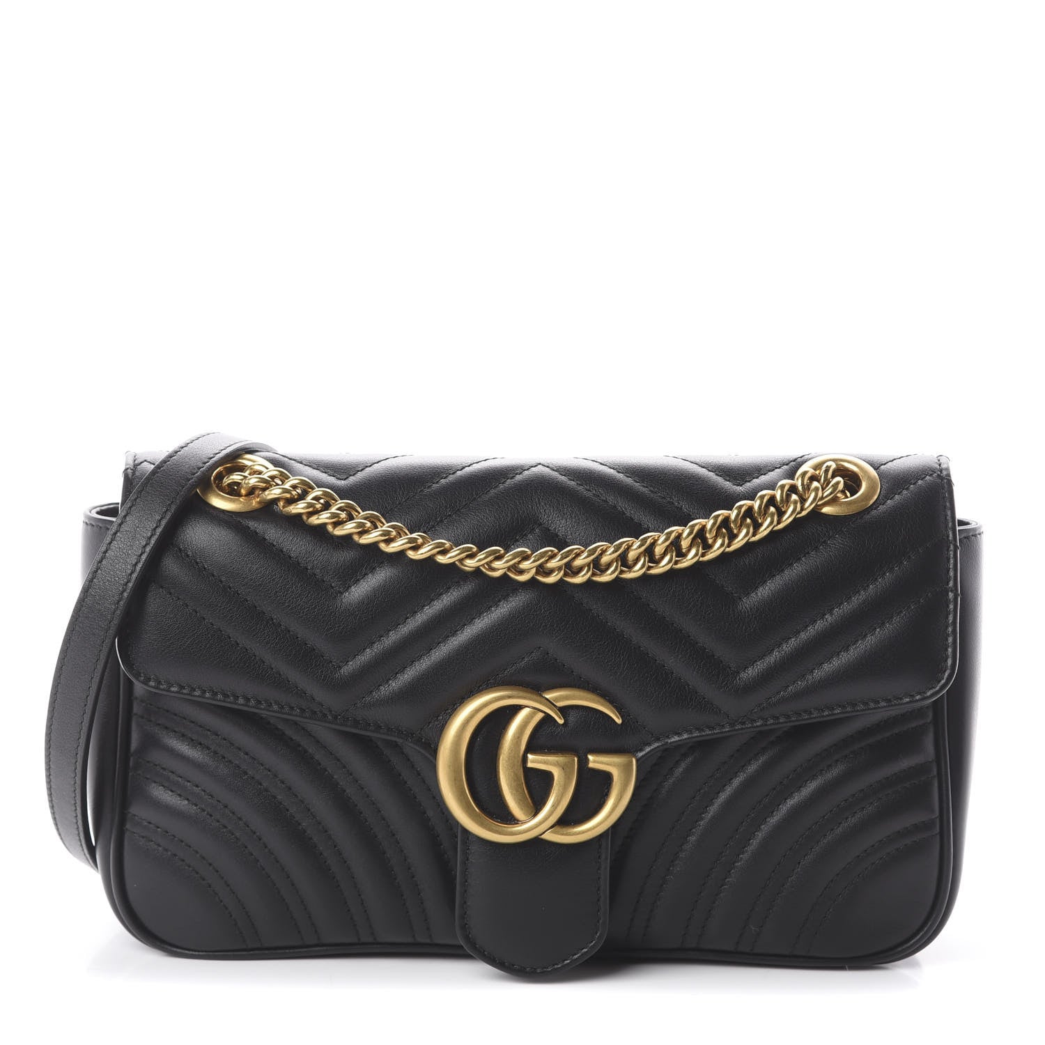Gucci Calfskin Matelasse Small GG Marmont Shoulder Bag Black 1 of 8