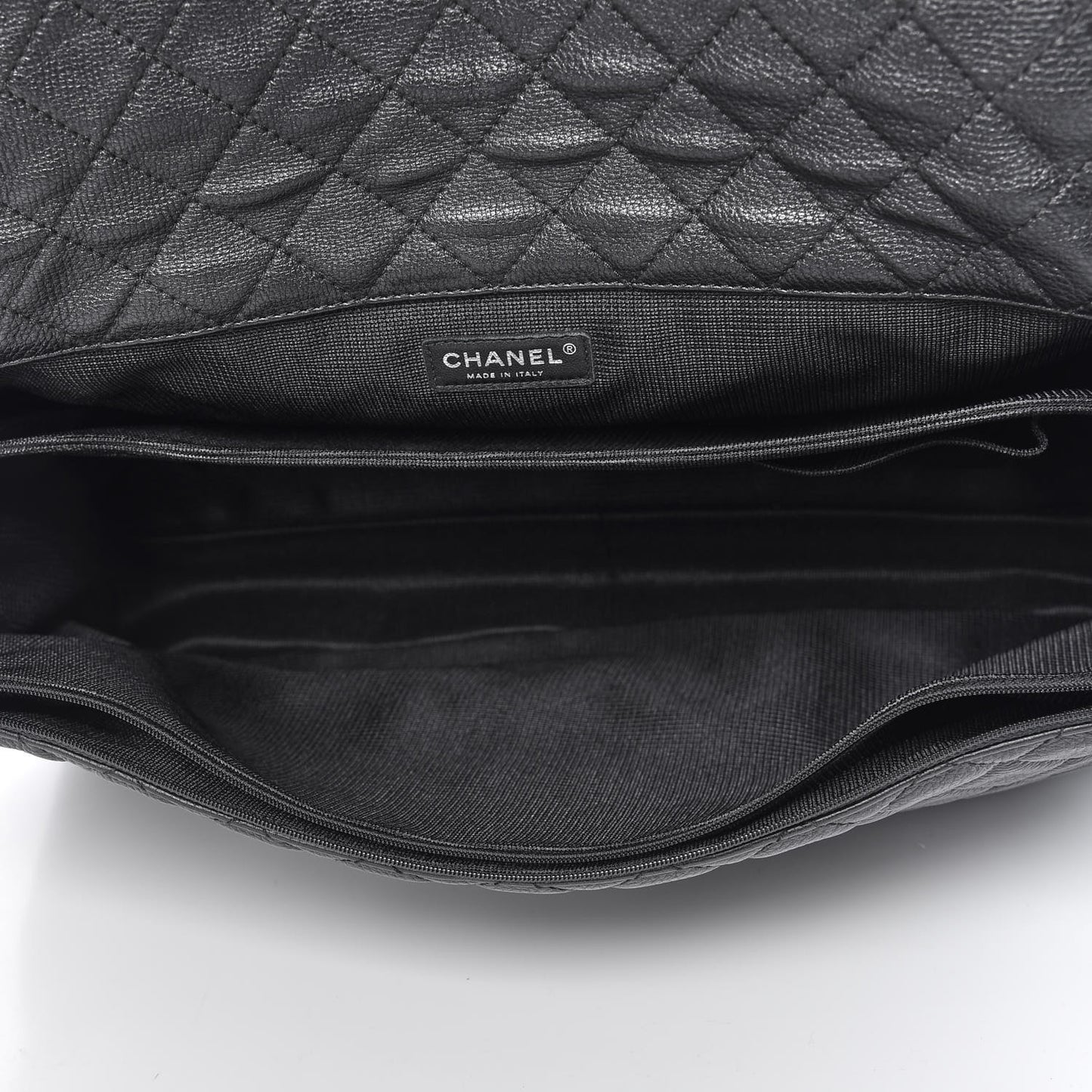 Calfskin Quilted XXL Travel Flap Bag Black