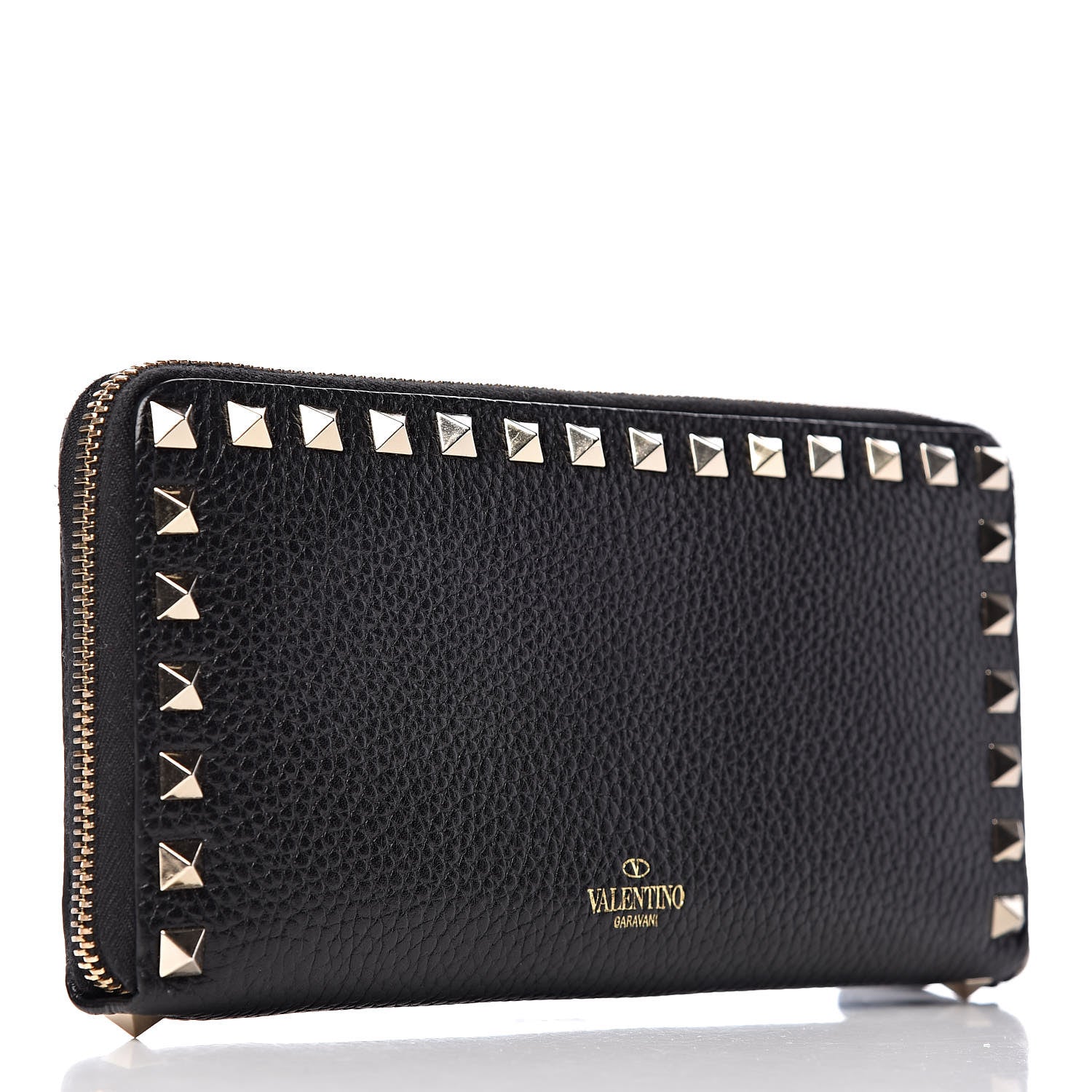 Valentino Garavani Pebbled Calfskin Rockstud Zip Around Wallet Black 3 of 10