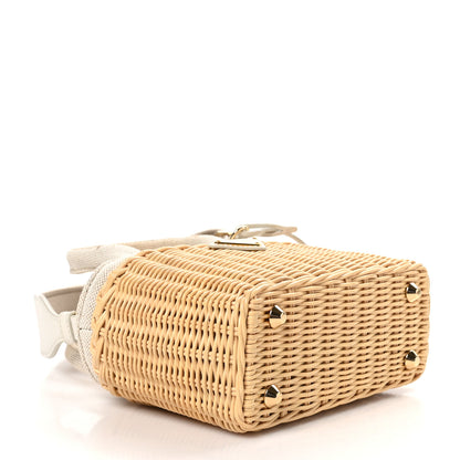 Prada Wicker Canvas Mini Tote Tan White 4 of 11