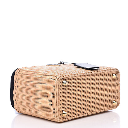 Prada Wicker Canvas Shoulder Bag Black 4 of 9
