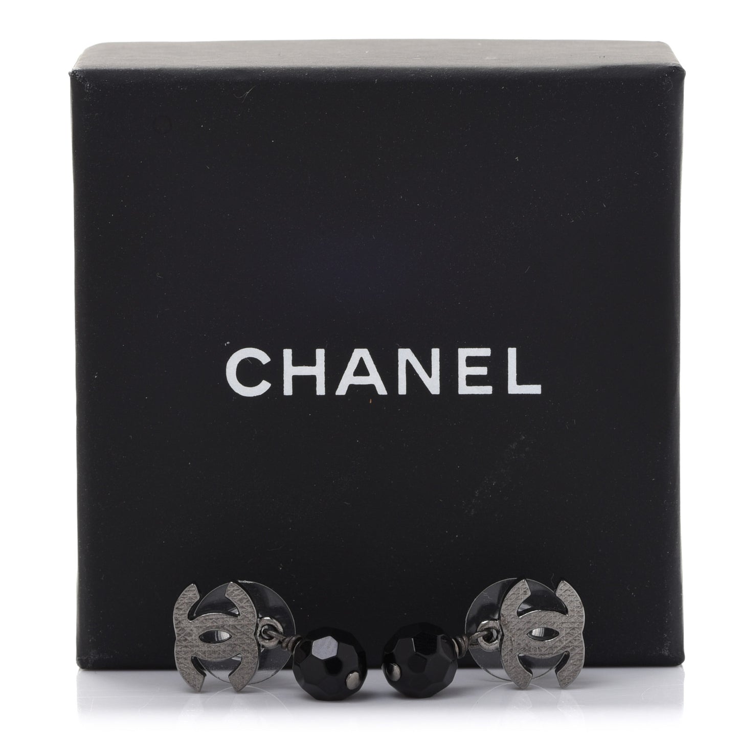 Beaded CC Drop Earrings Ruthenium Black