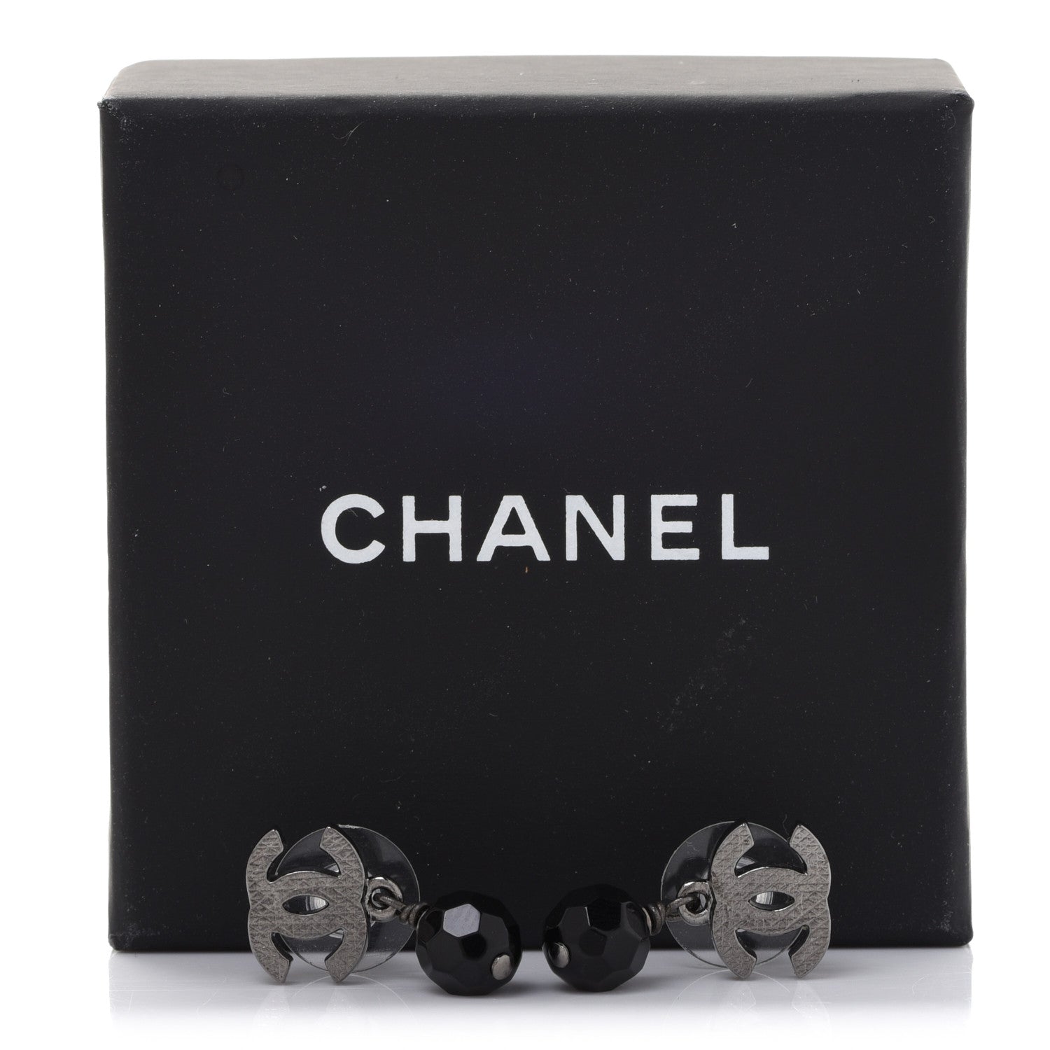 Chanel Beaded CC Drop Earrings Ruthenium Black 5 of 5