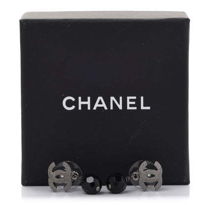 Chanel Beaded CC Drop Earrings Ruthenium Black 5 of 5