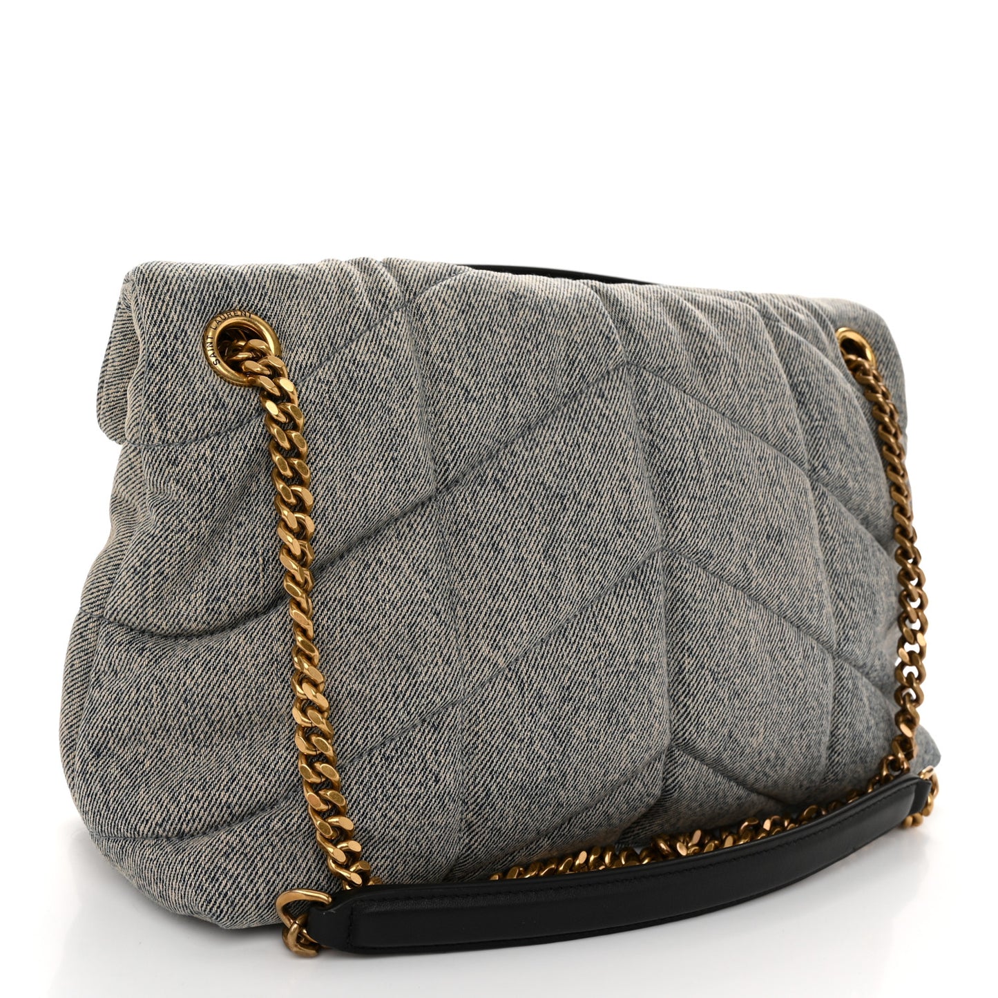 Denim Quilted Small Loulou Puffer Monogram Chain Satchel Azur