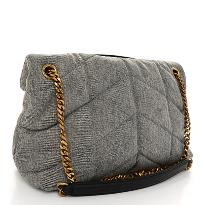 Saint Laurent Denim Quilted Small Loulou Puffer Monogram Chain Satchel Azur 3 of 10