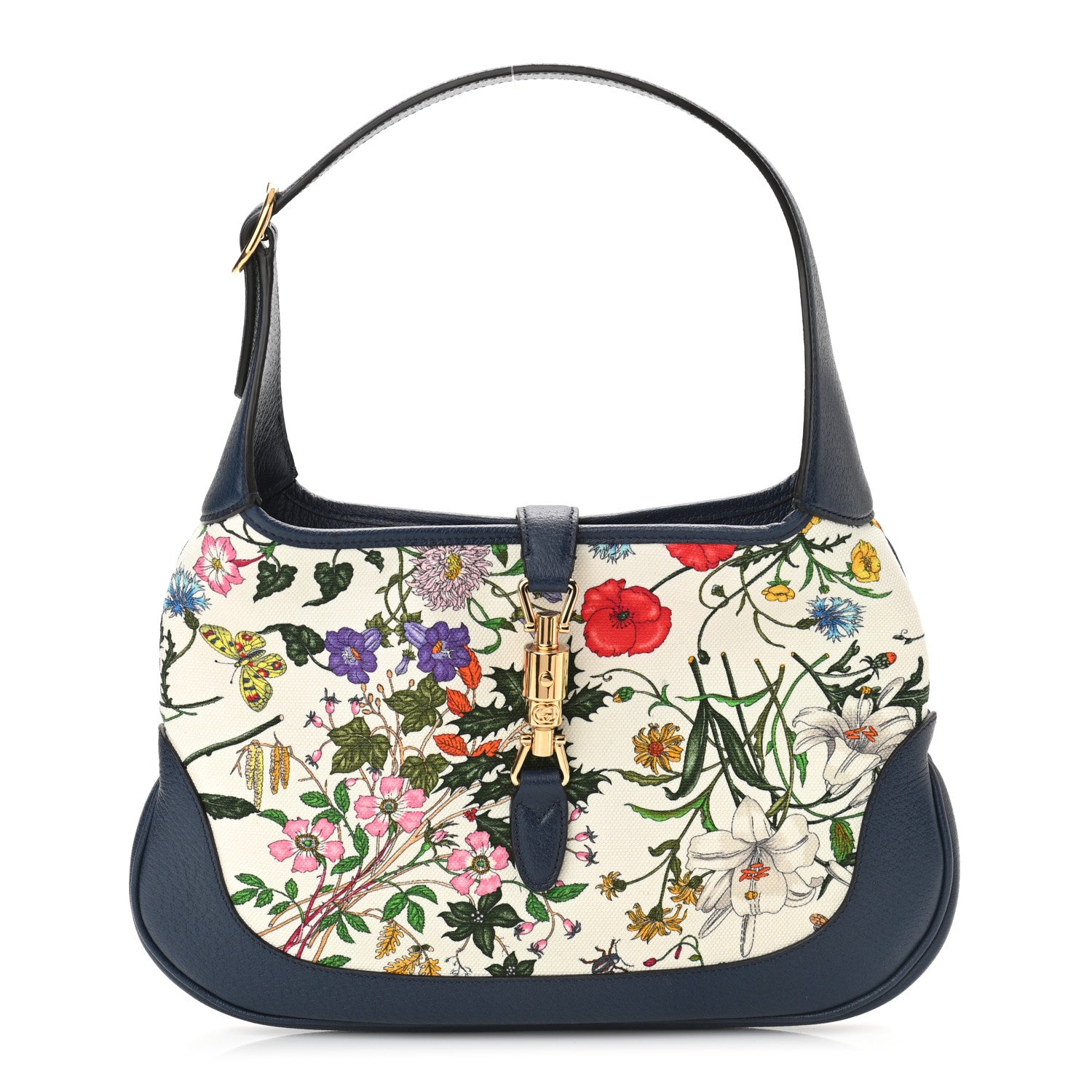 Gucci Canvas Flora Medium Jackie Hobo Blue Agata 1 of 9