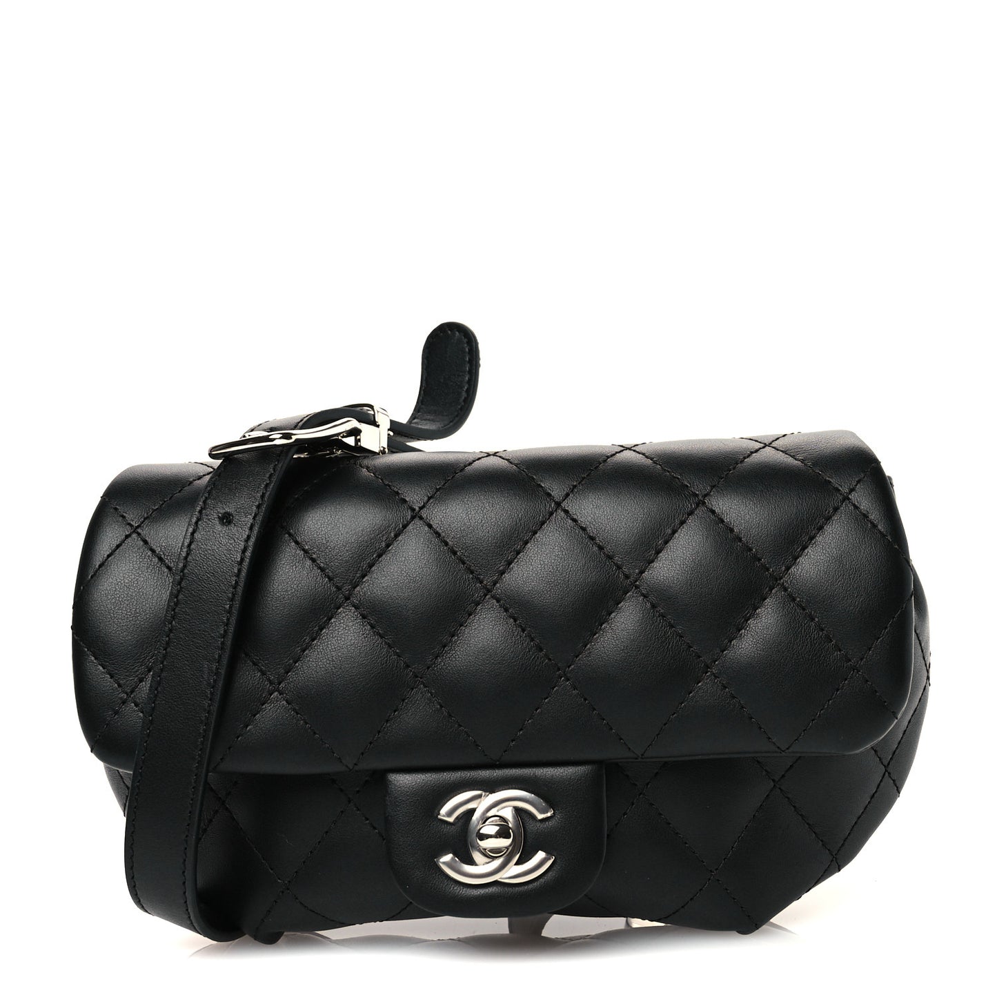 Calfskin Quilted CC Uniform Flap Belt Bag Black