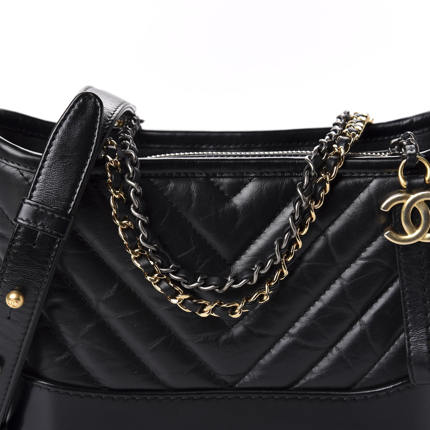 Chanel Aged Calfskin Chevron Quilted Small Gabrielle Hobo Black 11 of 11