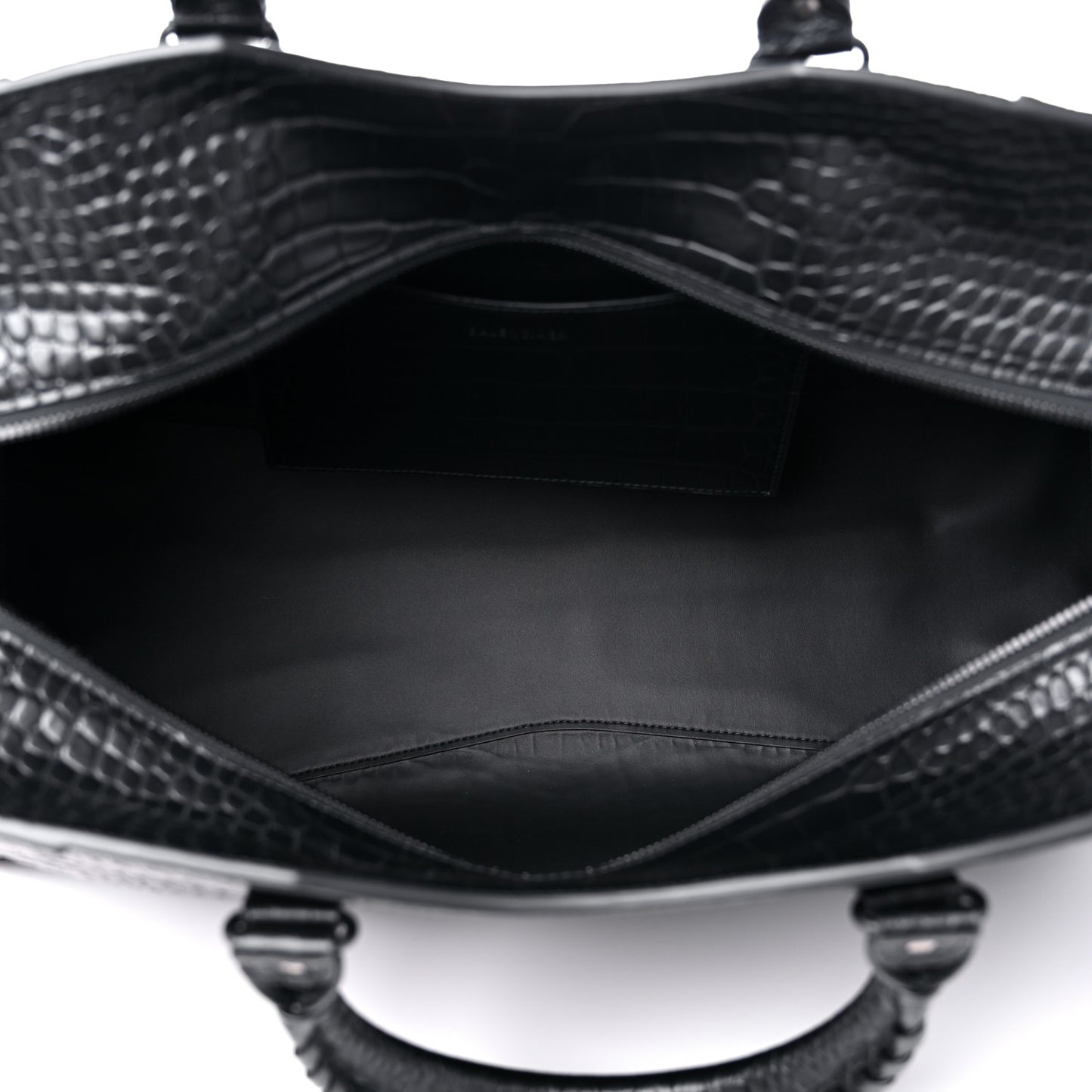 Semi Matte Calfskin Crocodile Embossed Neo Classic Black Hardware Large City Black