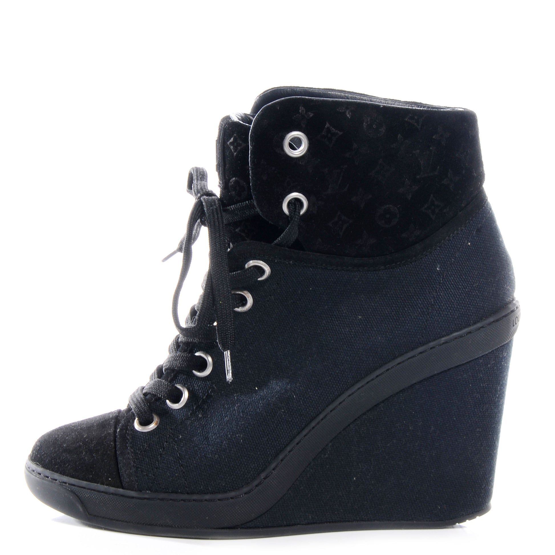 Louis Vuitton Suede Batignolles Wedges 36.5 Black 1 of 7