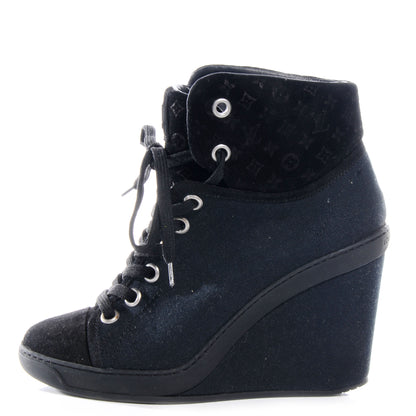 Louis Vuitton Suede Batignolles Wedges 36.5 Black 1 of 7