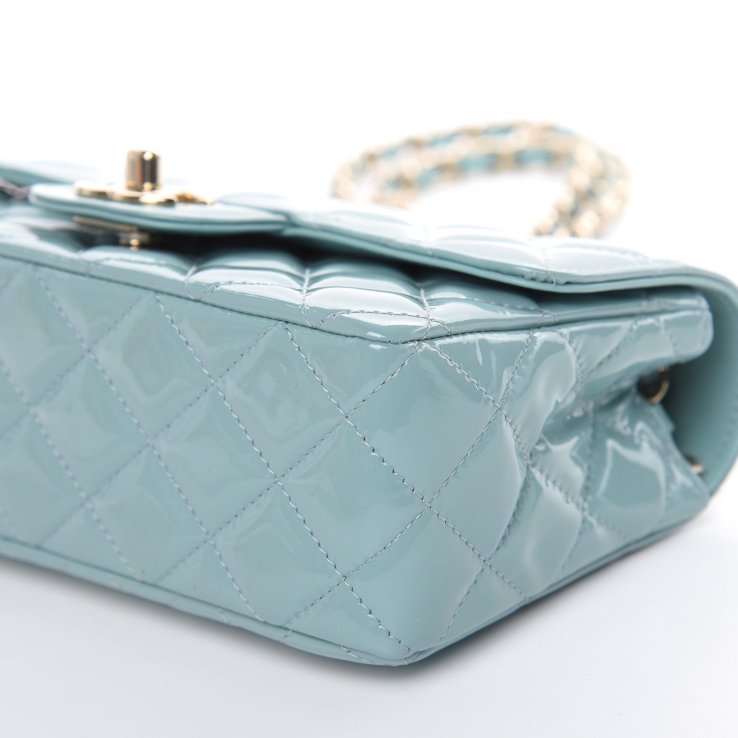 Chanel Patent Calfskin Quilted Mini Rectangular Flap Light Blue 9 of 10