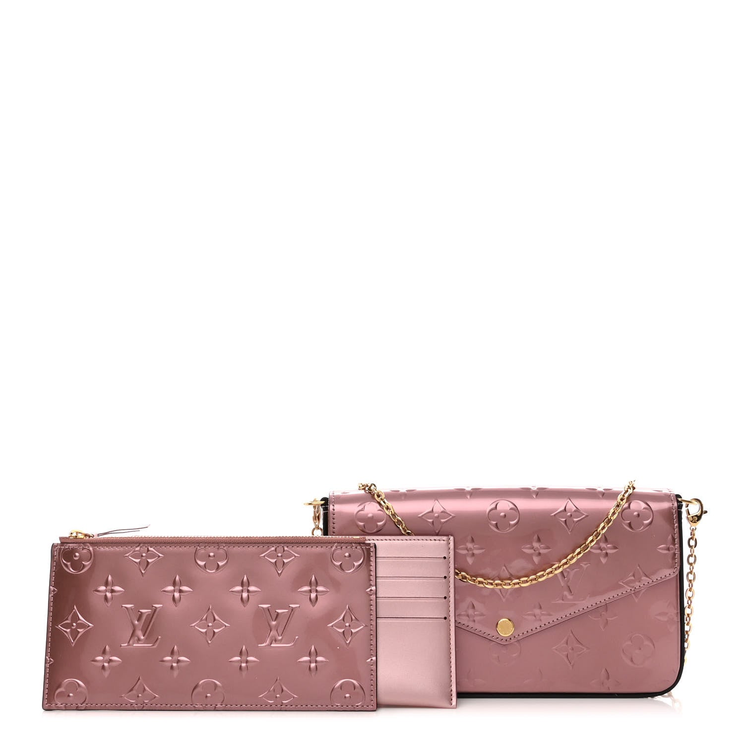 Louis Vuitton Vernis Pochette Felicie Chain Wallet Metallic Pale Pink 1 of 10