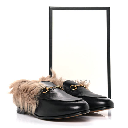 Gucci Malaga Kid Fur Womens Jordaan Loafers 38 Black Natural 8 of 8