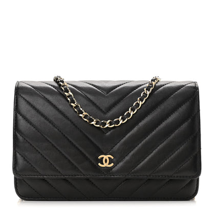Chanel Lambskin Chevron Quilted Wallet On Chain WOC Black 1 of 12