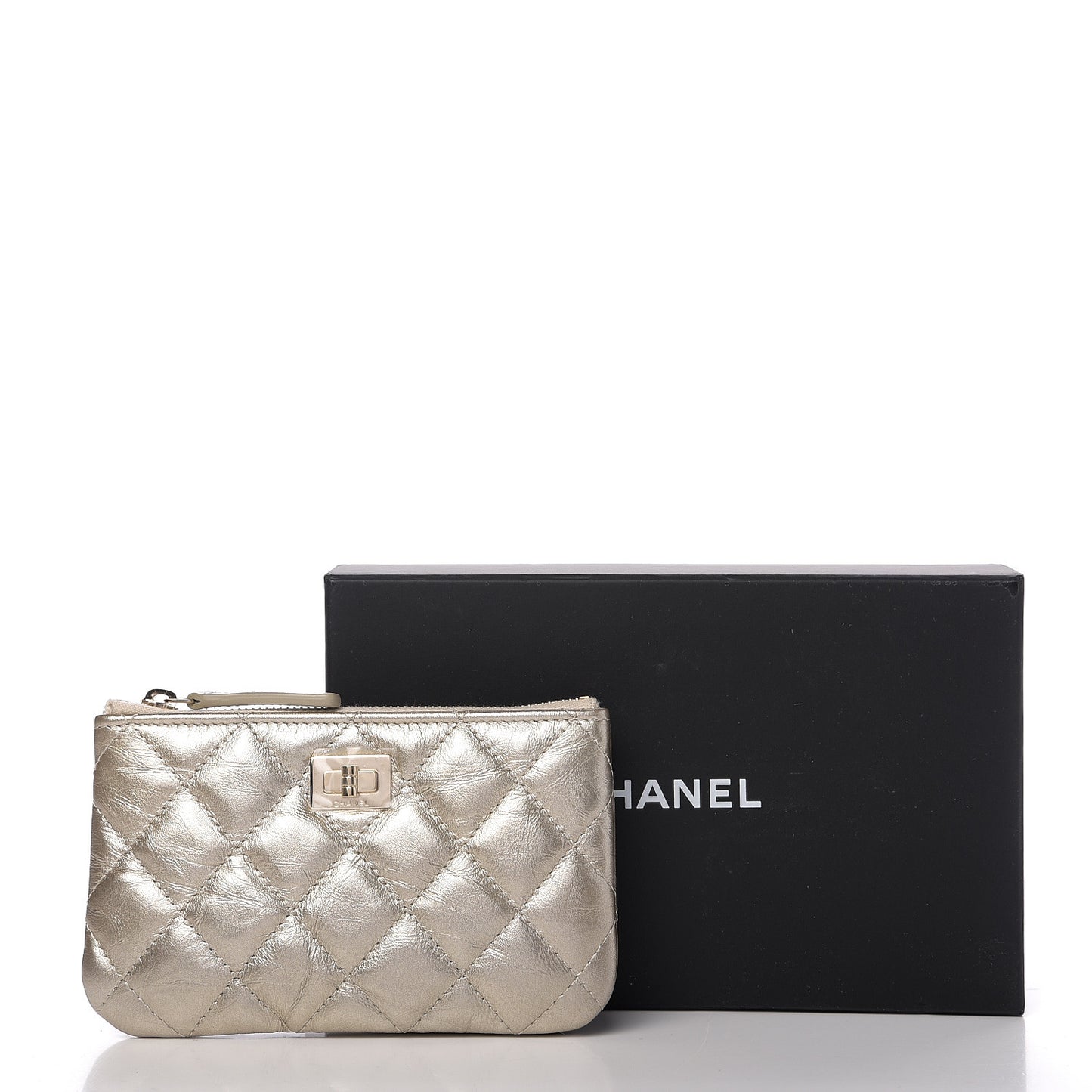 Metallic Aged Calfskin Quilted Small Reissue Cosmetic Case Gold
