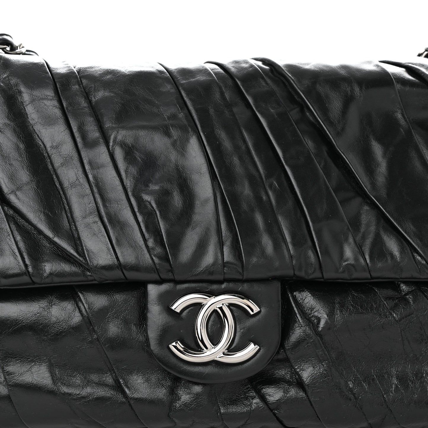Glazed Calfskin Twisted Maxi Flap Black