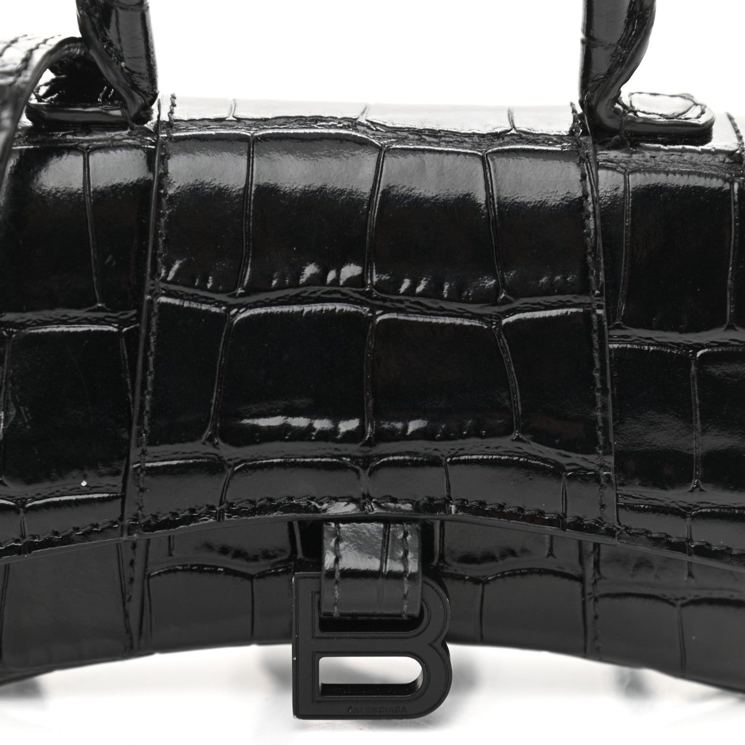 Balenciaga Shiny Calfskin Monochrome Crocodile Embossed Hourglass Top Handle Bag Mini Black 7 of 13