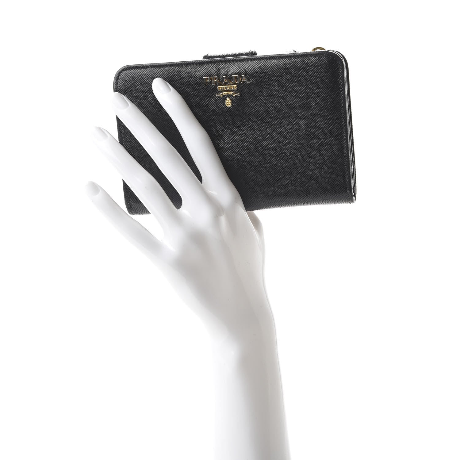 Prada Saffiano Metal Compact Wallet Black 2 of 11