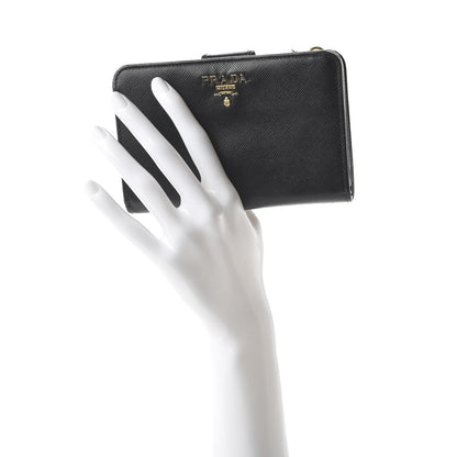 Prada Saffiano Metal Compact Wallet Black 2 of 11