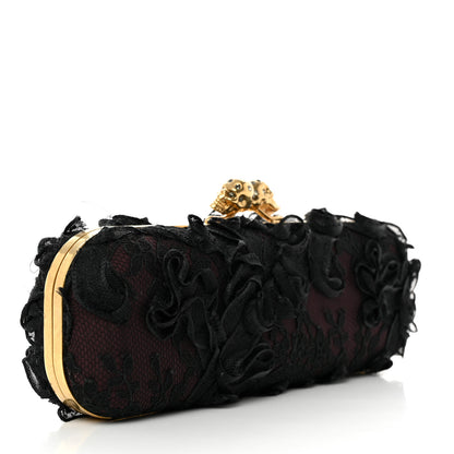 Alexander McQueen Lace Twin Skull Box Clutch Black Pink 1 of 9