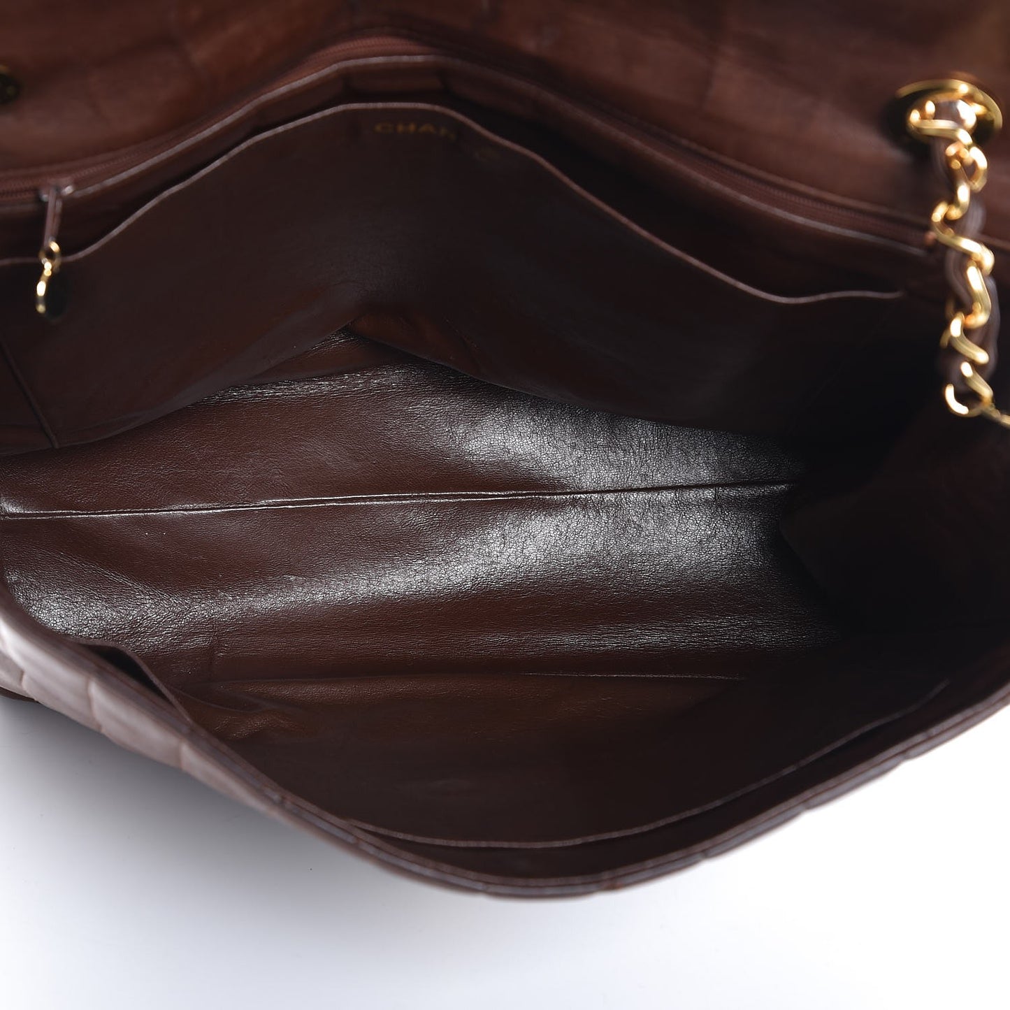 Lambskin Vertical Quilt Maxi Flap Brown