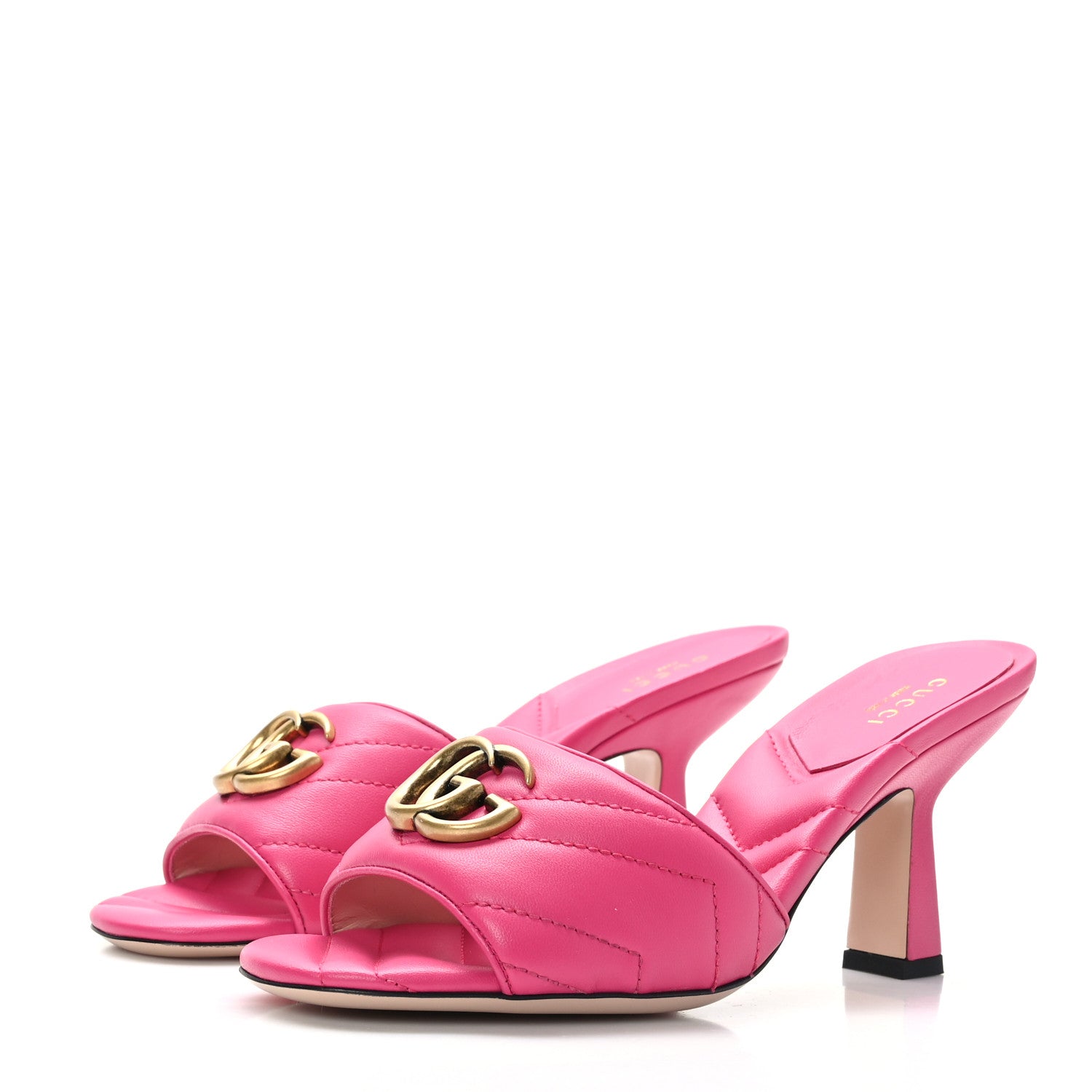 Gucci Nappa Matelasse GG Marmont 75mm Slide Sandals 37 Box Pink 3 of 9