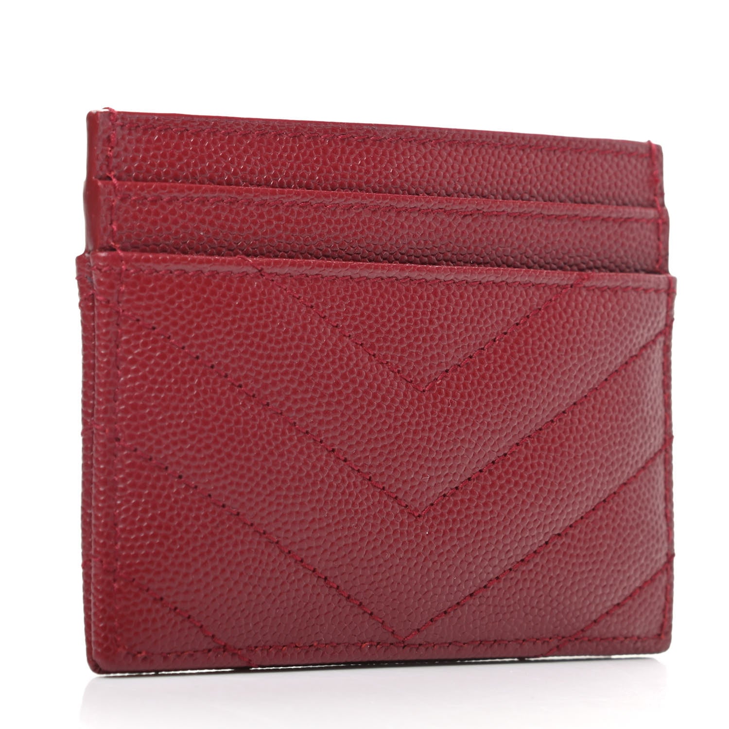 Saint Laurent Grain De Poudre Matelasse Chevron Monogram Credit Card Case New Red 3 of 8
