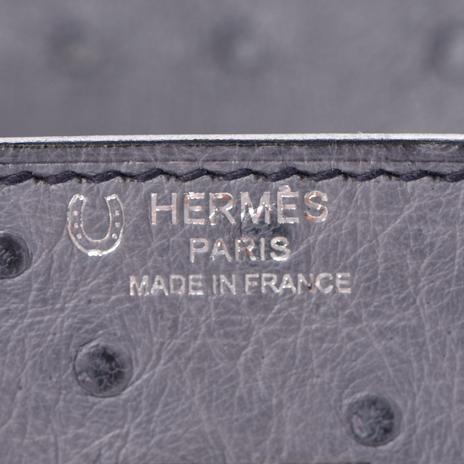 Hermes Ostrich Horseshoe Birkin 25 Gris Agate Bleu Marine 22 of 43