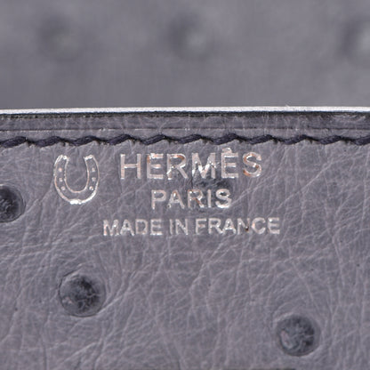 Hermes Ostrich Horseshoe Birkin 25 Gris Agate Bleu Marine 22 of 43