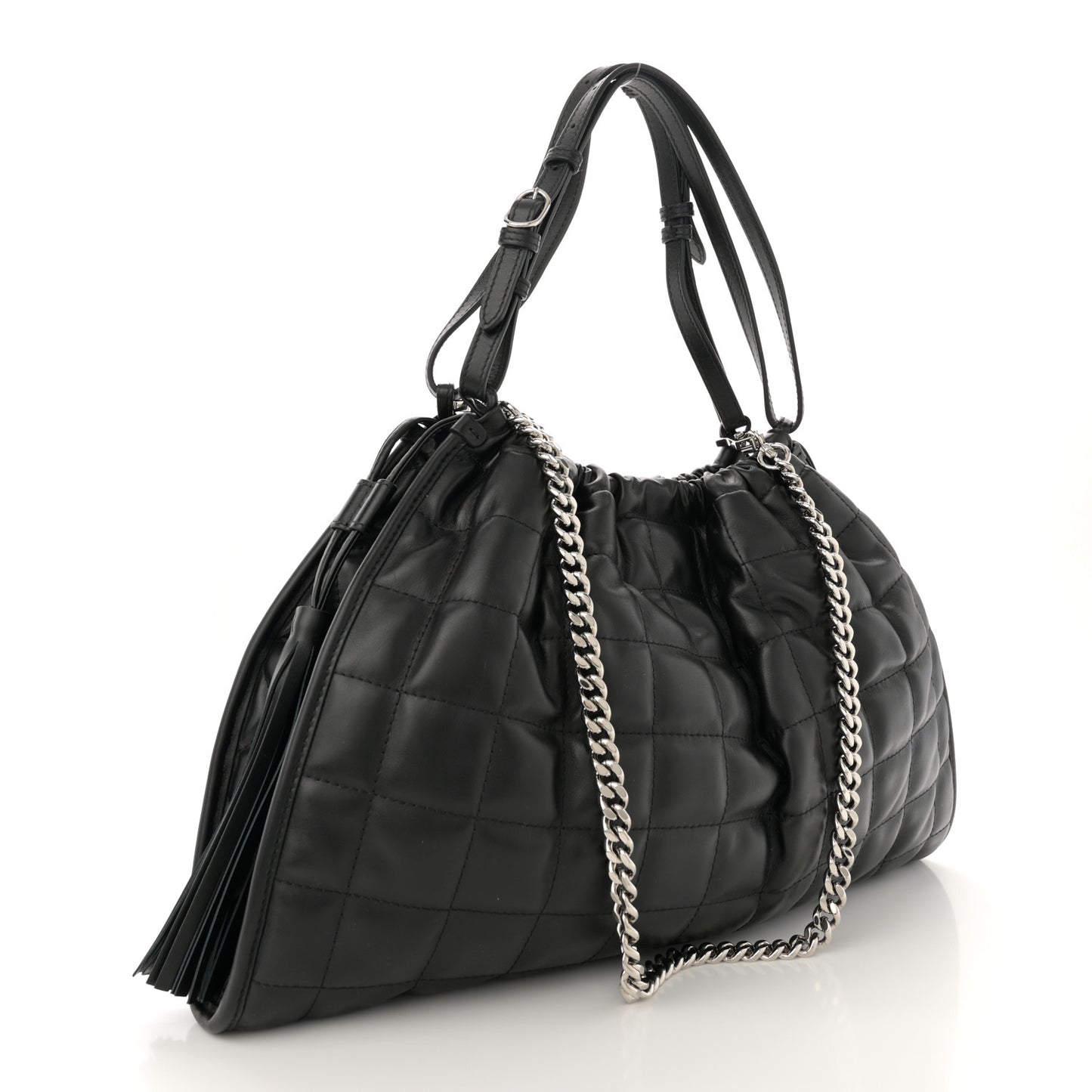 Calfskin Quilted Large Deco Tote Bag Black