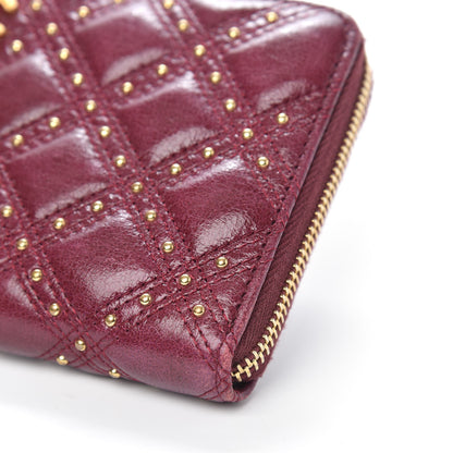 Chanel Lambskin Studded Quilted Zip Around Wallet Burgundy 10 of 13