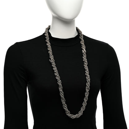 Chanel Multi Chain Braided Pearl Long Necklace Silver 2 of 5