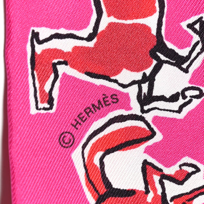 Hermes Silk Chevaux En Liberte Twilly Rose Indien Rouge White 4 of 6