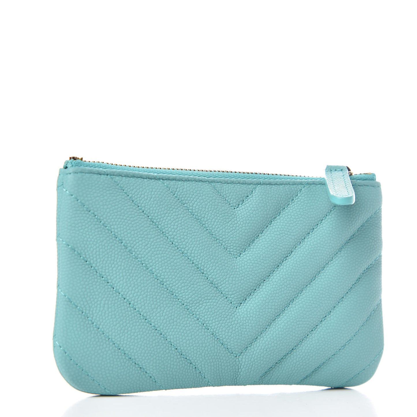 Caviar Chevron Quilted Small Cosmetic Case Green