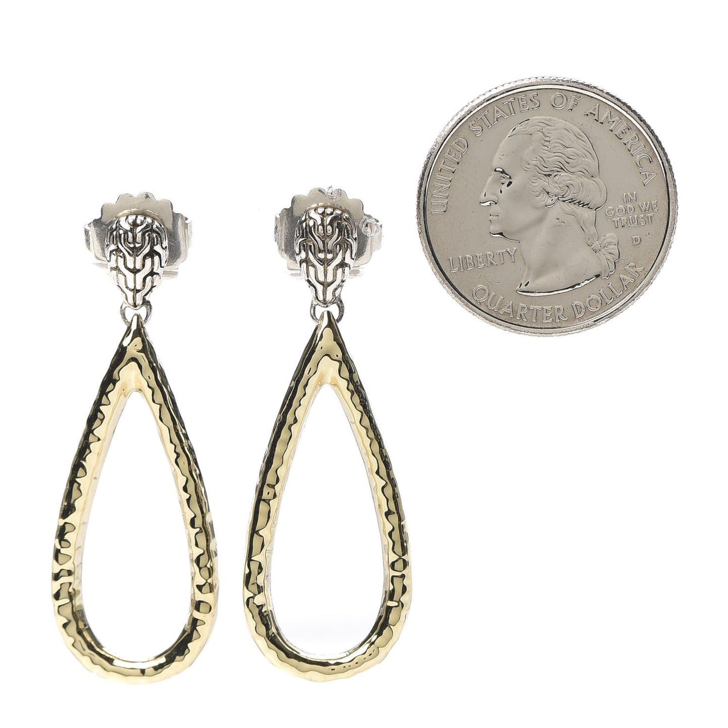 Sterling Silver 18K Yellow Gold Hammered Drop Earrings