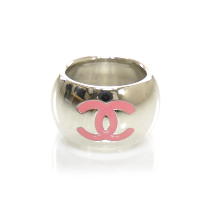 Chanel CC Heart Scarf Ring Silver and Pink 1 of 3