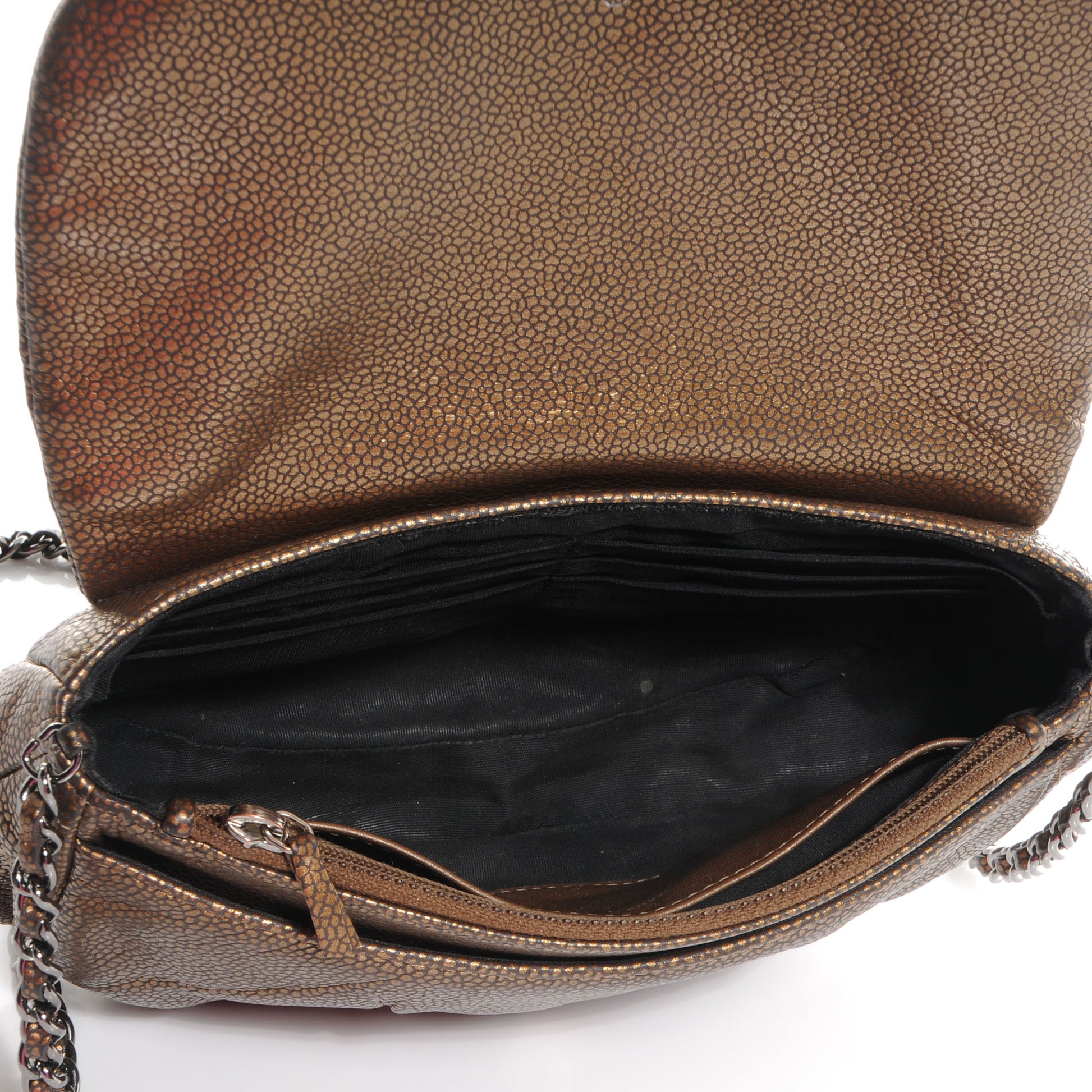 Chanel Metallic Caviar Half Moon Wallet On Chain WOC Bronze 6 of 10