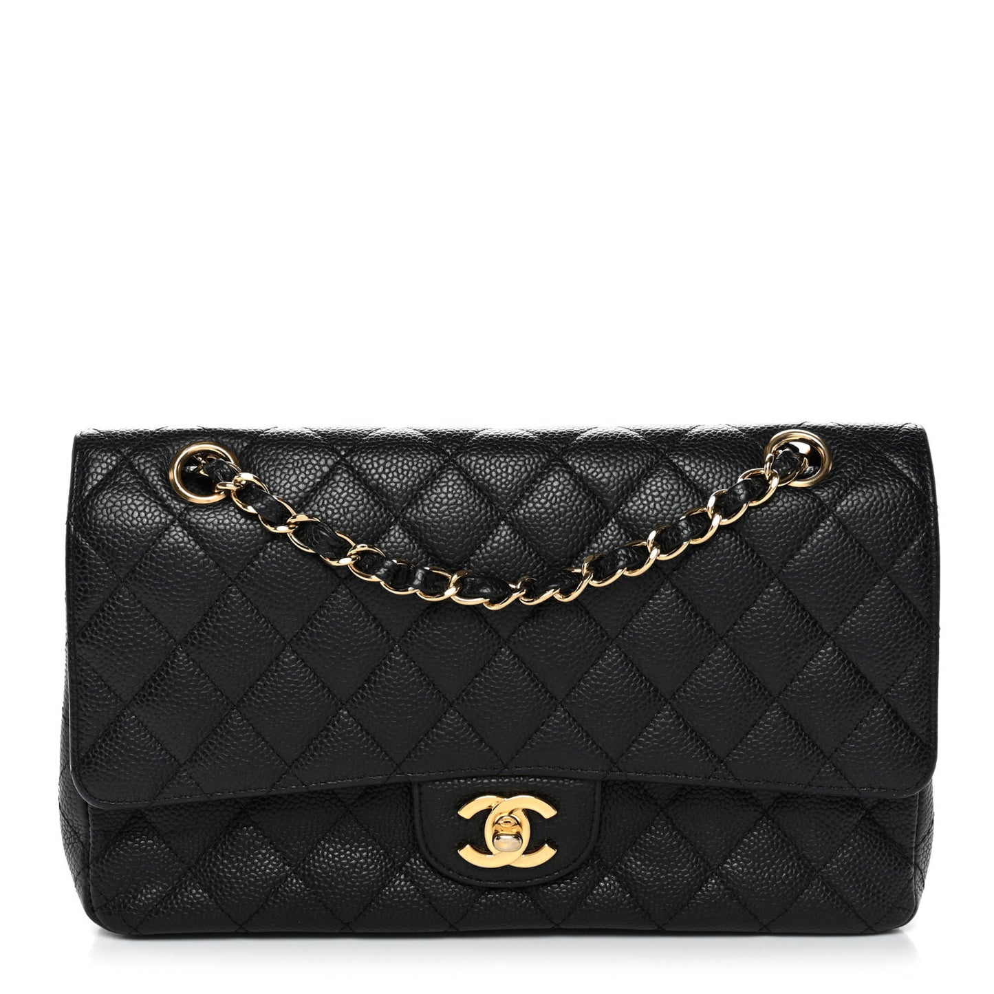 Caviar Quilted Medium Double Flap Black