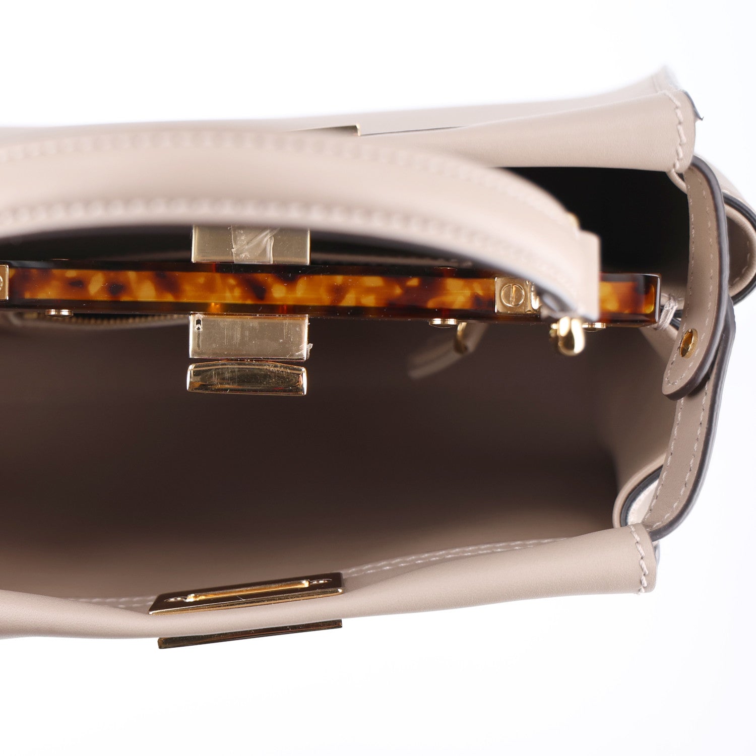 Fendi Vitello Seta Shiny Nappa Plexiglass Tortoise Mini Peekaboo Iconic Satchel Tortora 5 of 10