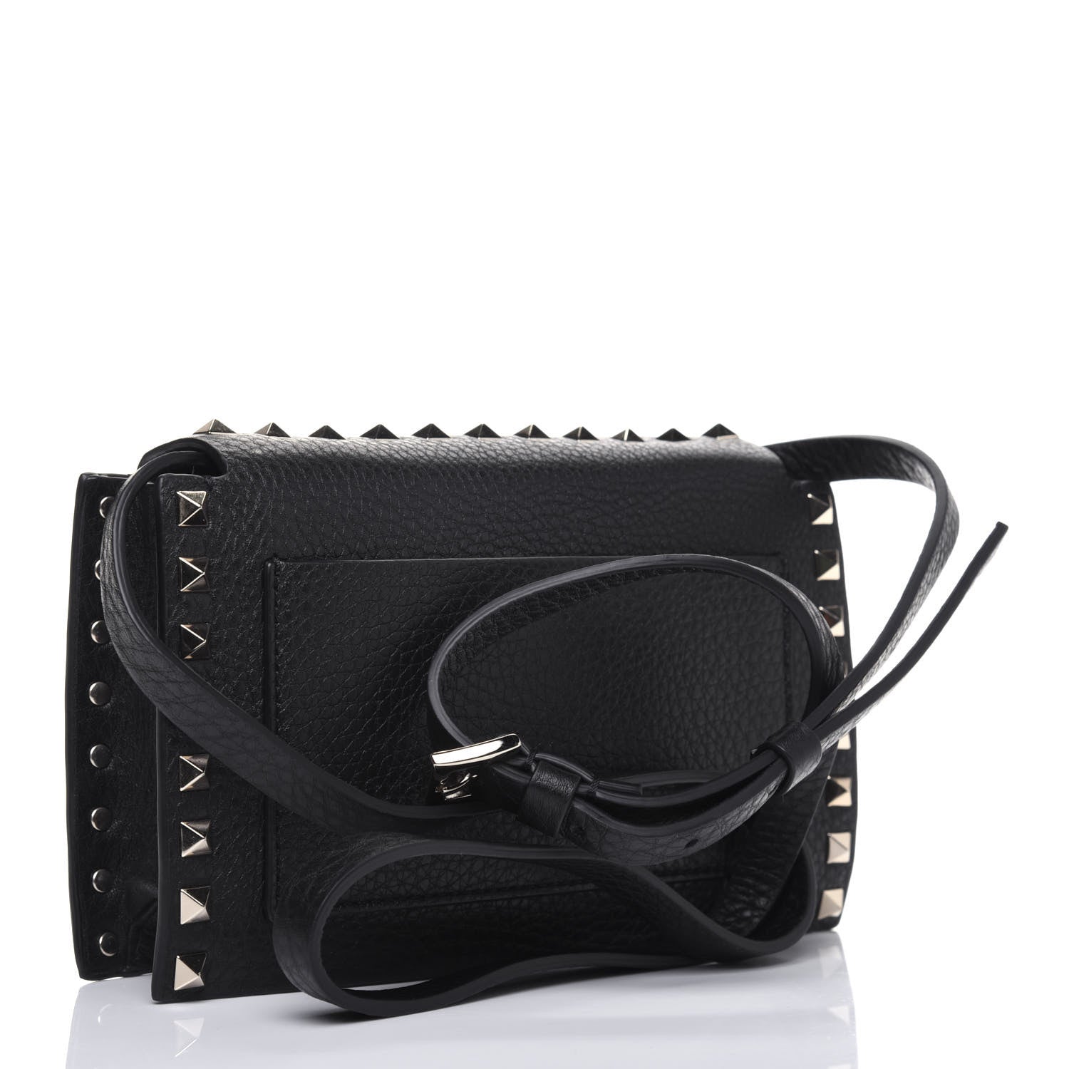 Valentino Garavani Pebbled Calfskin Small Rockstud Overlay Flap Shoulder Bag Black 3 of 11