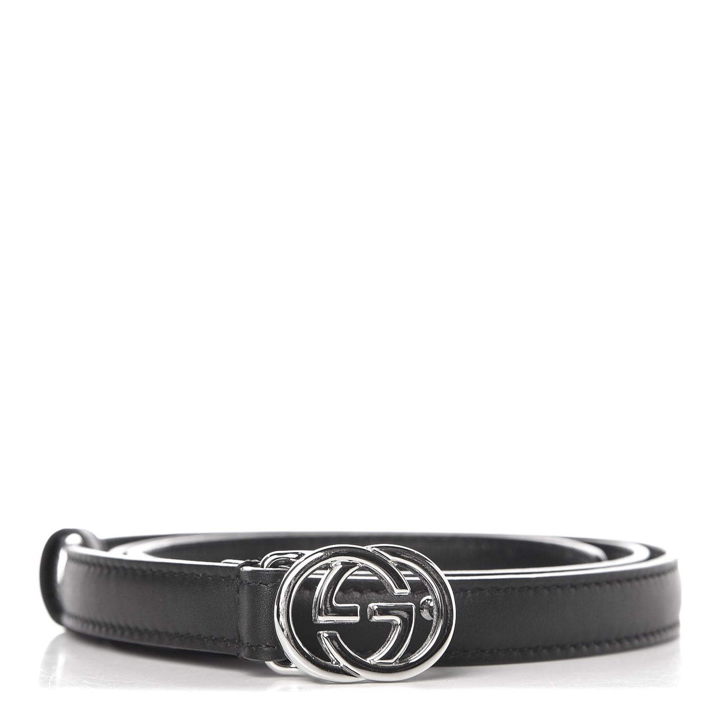 Moon Calfskin Nickel Interlocking G 20mm Belt 80 32 Black