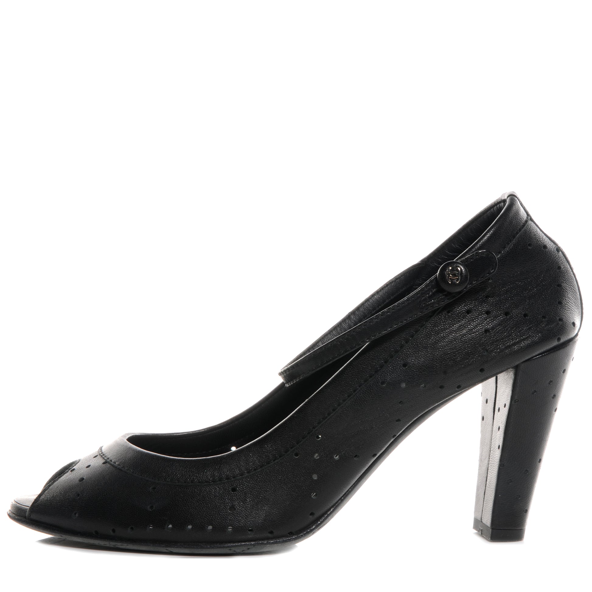 Chanel Perforated Mary Jane Peep Toe Pumps Black 40 1 of 7