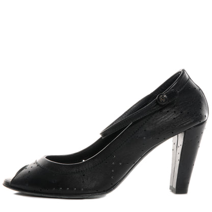 Chanel Perforated Mary Jane Peep Toe Pumps Black 40 1 of 7