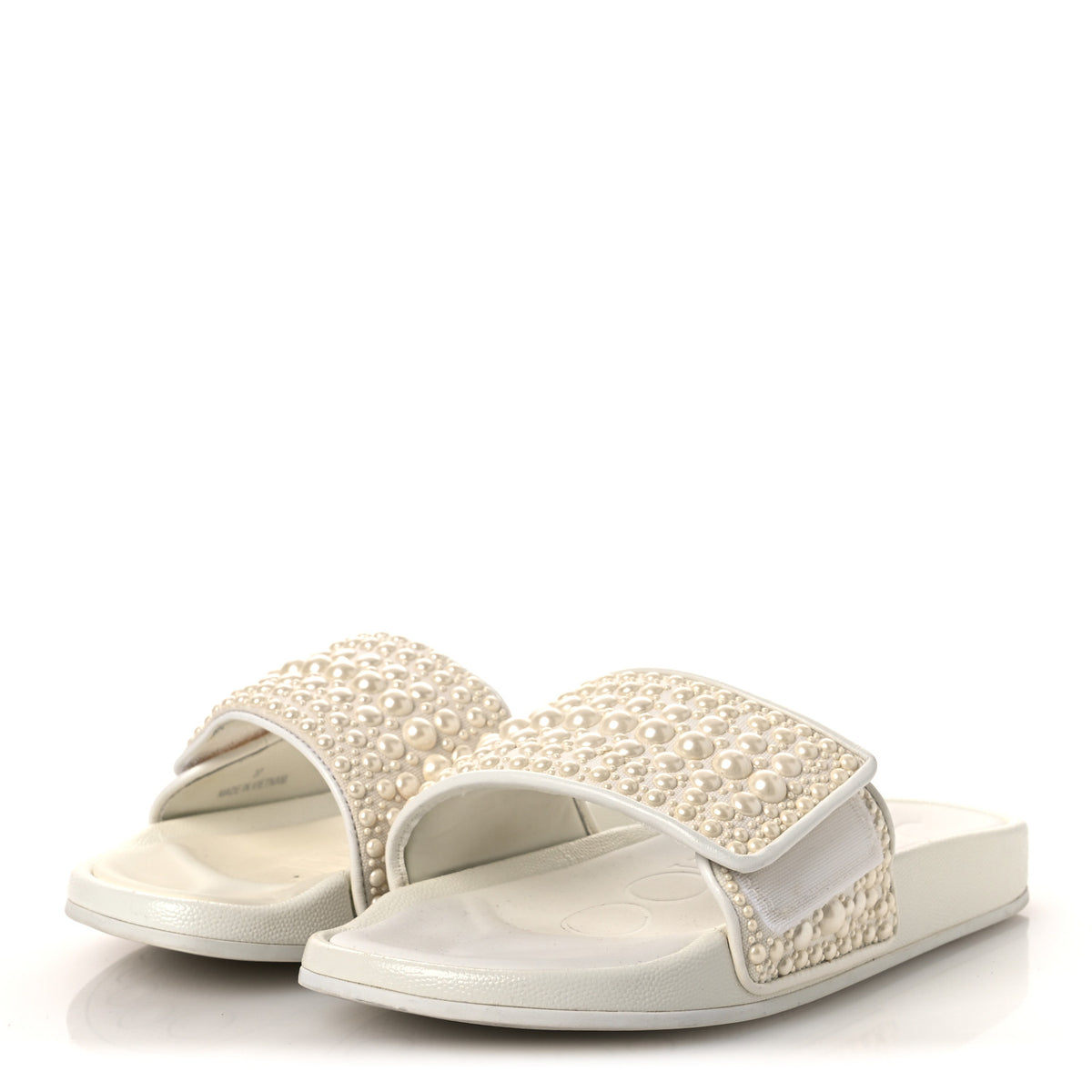 Canvas Pearl Embellished Fitz Slide Sandals 37 White