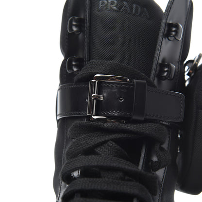 Prada Spazzolato Roi Technical Nylon Metal Triangle Logo Mens Pouch Pocket Combat Boots 9.5 Black 13 of 16