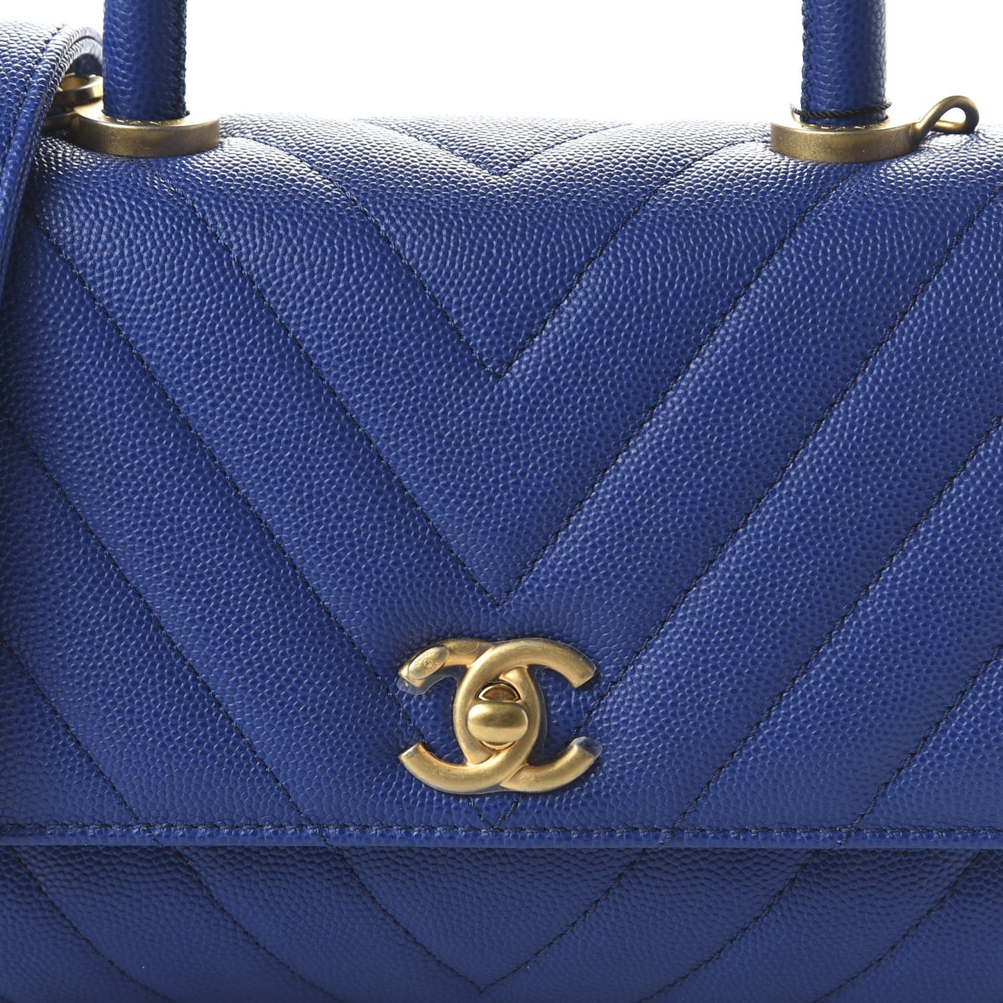 Caviar Chevron Quilted Mini Coco Handle Flap Blue